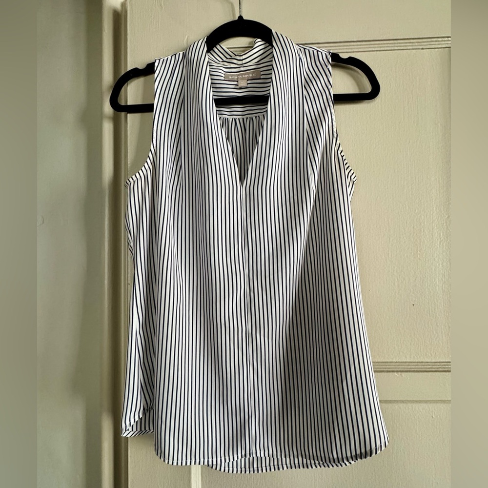 Banana Republic Black & White Striped Sleeveless Blouse
